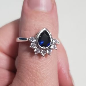 Blue Sapphire Teardrop Crystal Ring FJ 8